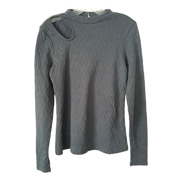 Cupio Mock Neck Womens Small Blue Cable Knit Stretch Cut Out Long Sleeve NWT - Picture 1 of 12